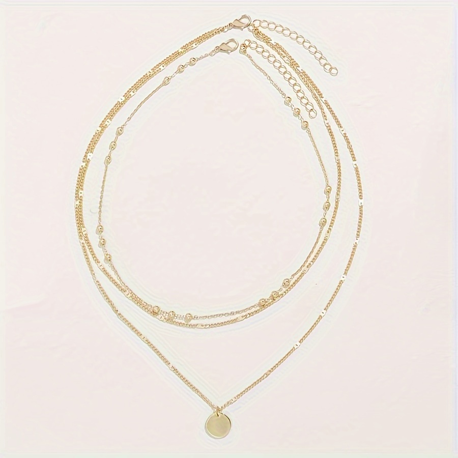 Fashionable Round Pendant Three Layer Necklace Set
